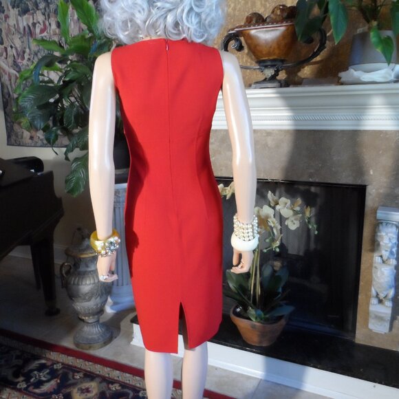Bergdorf Goodman Scarlet Red Virgin Wool Crepe Sheath Dress Size 2 - Picture 13 of 16